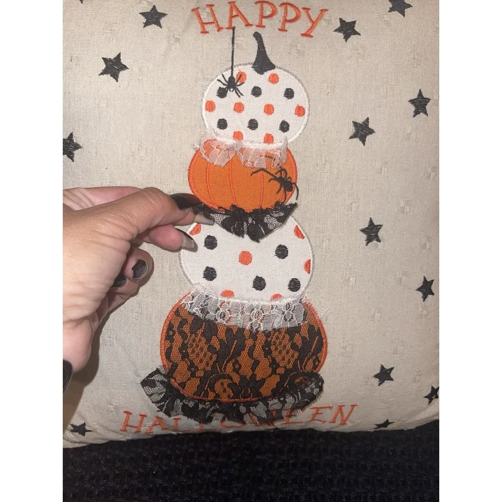 Halloween Throw Pillow 18 X 18 Pumpkins Lace Trim